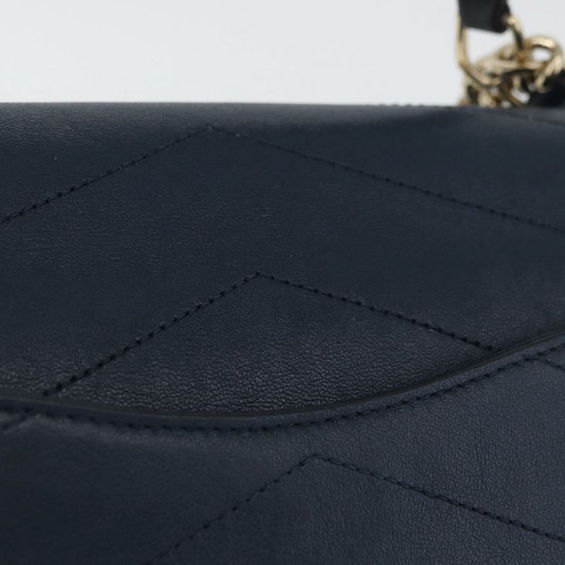 【日本直送】香奈兒 V 字縫線鏈條單肩背包 皮革 金色 海軍藍 CC 正品 ka3335SAM-2