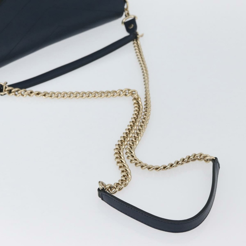 【日本直送】香奈兒 V 字縫線鏈條單肩背包 皮革 金色 海軍藍 CC 正品 ka3335SAM-8