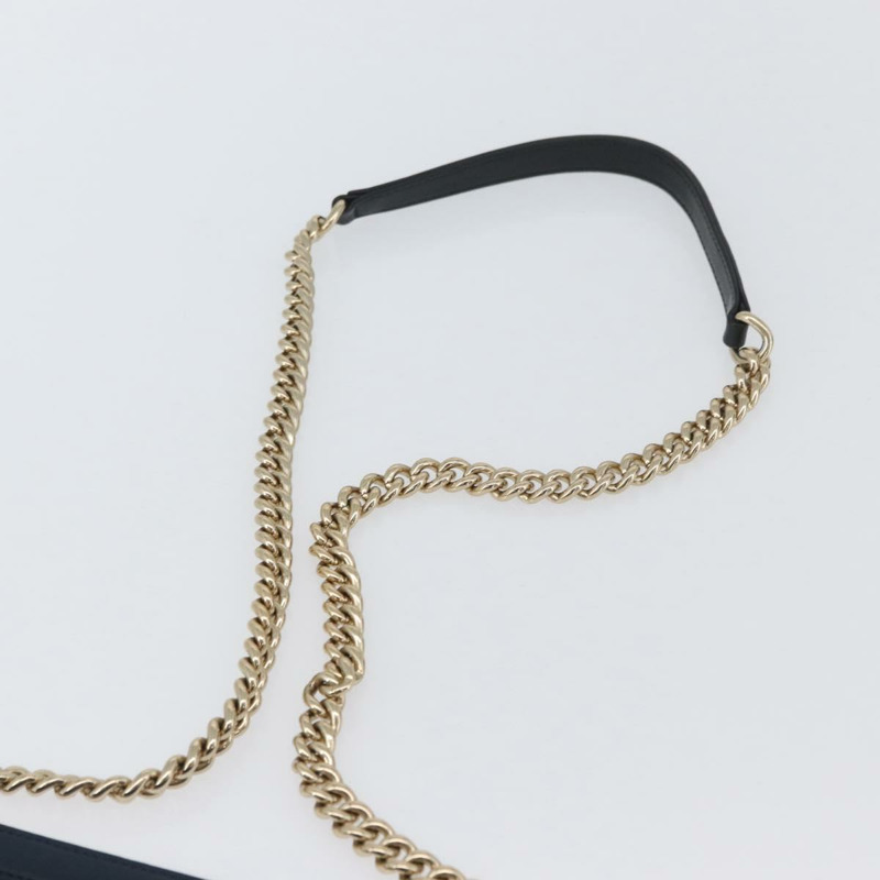 【日本直送】香奈兒 V 字縫線鏈條單肩背包 皮革 金色 海軍藍 CC 正品 ka3335SAM-14