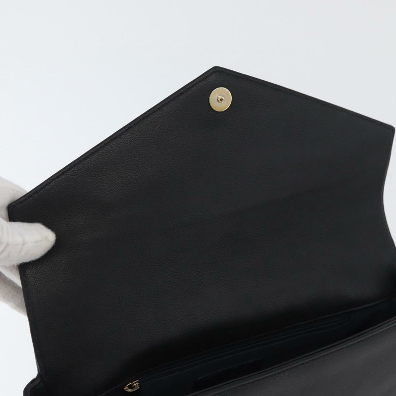 【日本直送】香奈兒 V 字縫線鏈條單肩背包 皮革 金色 海軍藍 CC 正品 ka3335SAM-23