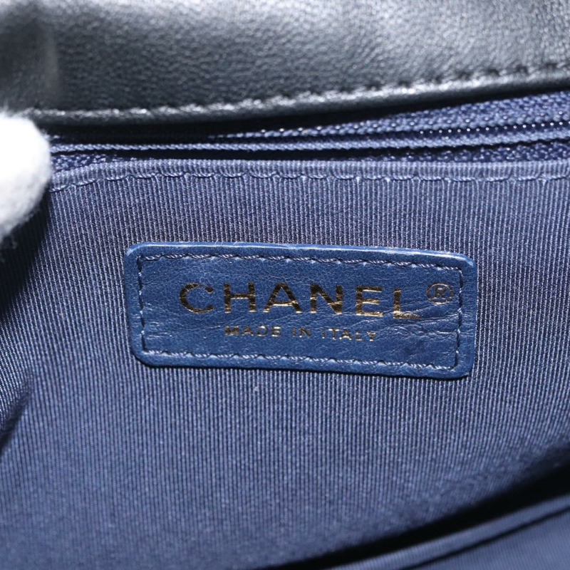 【日本直送】香奈兒 V 字縫線鏈條單肩背包 皮革 金色 海軍藍 CC 正品 ka3335SAM-25