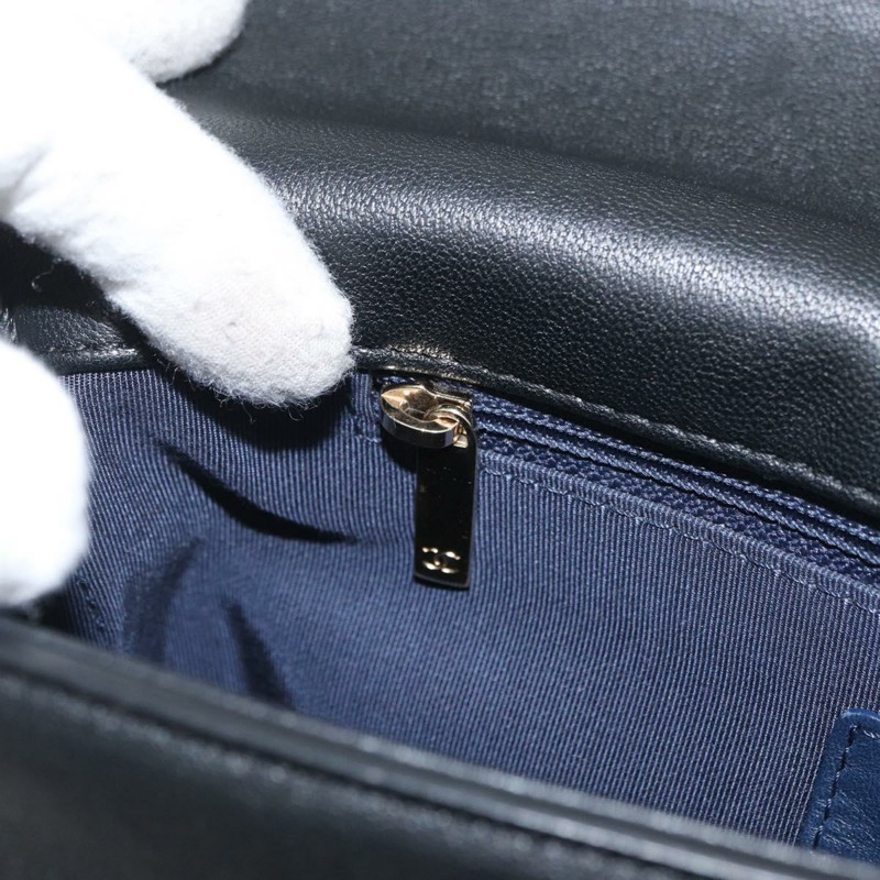 【日本直送】香奈兒 V 字縫線鏈條單肩背包 皮革 金色 海軍藍 CC 正品 ka3335SAM-28