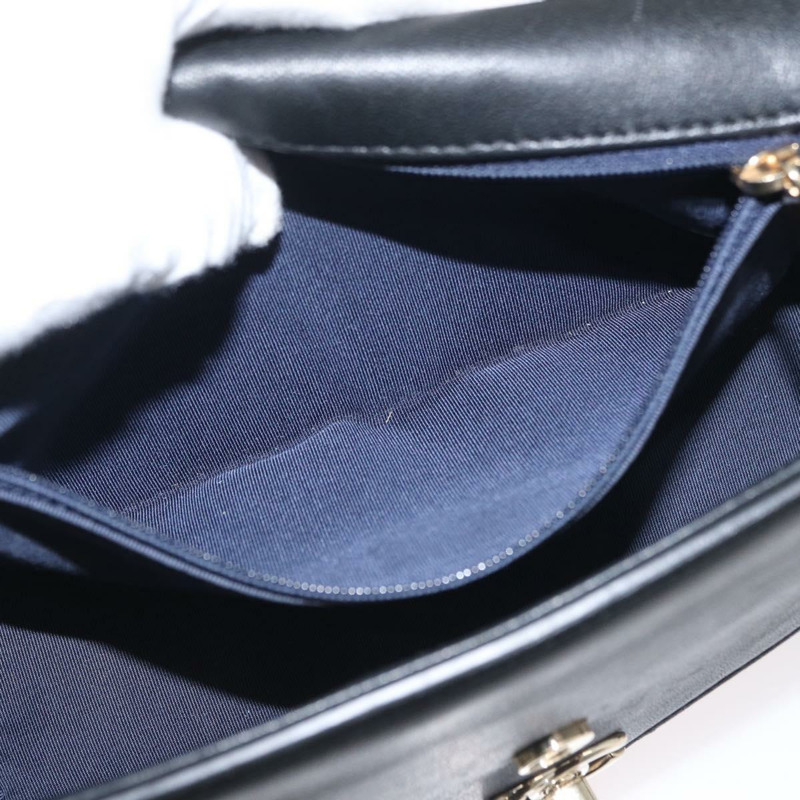 【日本直送】香奈兒 V 字縫線鏈條單肩背包 皮革 金色 海軍藍 CC 正品 ka3335SAM-29