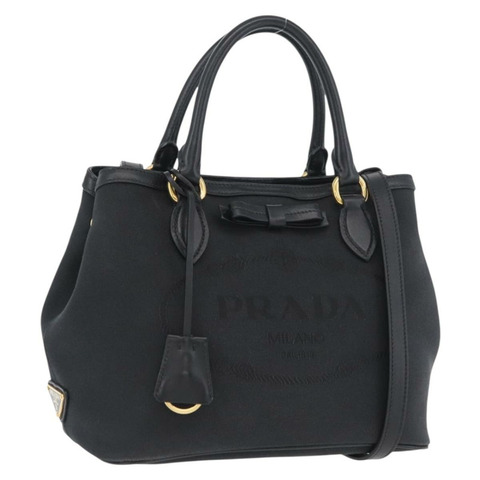 PRADA 手提包 帆布 2way 黑色金色 Auth ka3289V