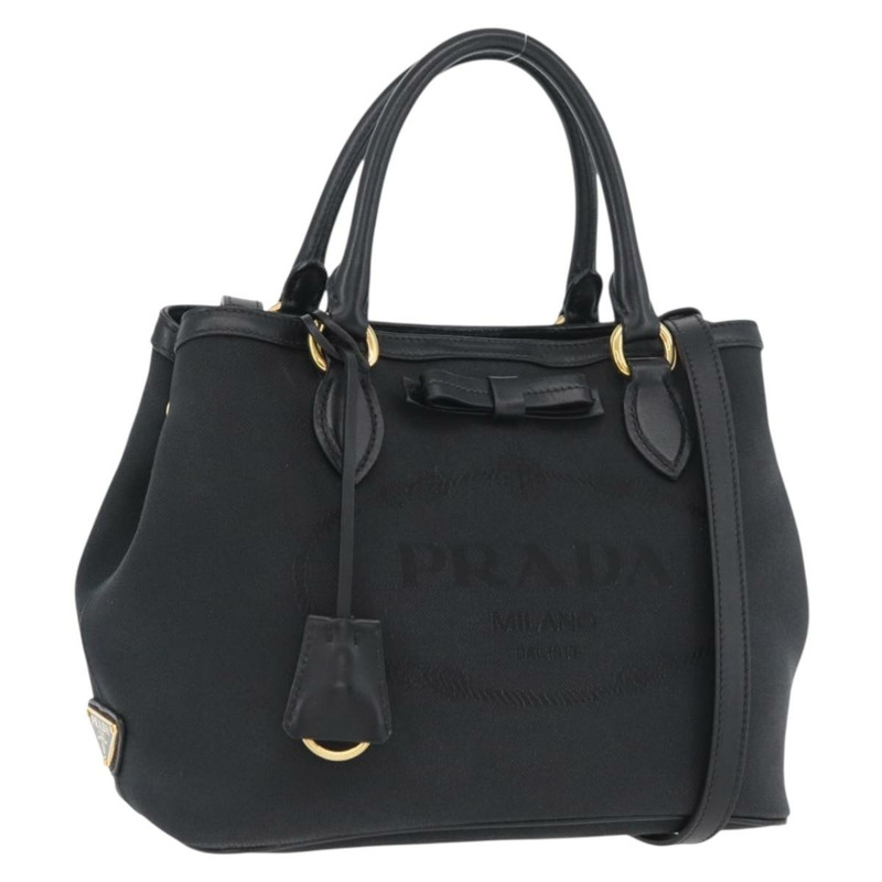 【日本直送】PRADA 手提包 帆布 2way 黑色金色 Auth ka3289V-0