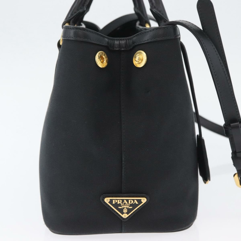 【日本直送】PRADA 手提包 帆布 2way 黑色金色 Auth ka3289V-4
