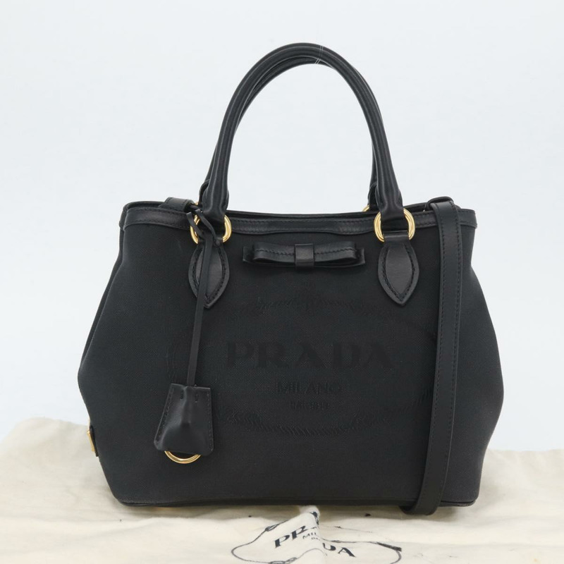 【日本直送】PRADA 手提包 帆布 2way 黑色金色 Auth ka3289V-11