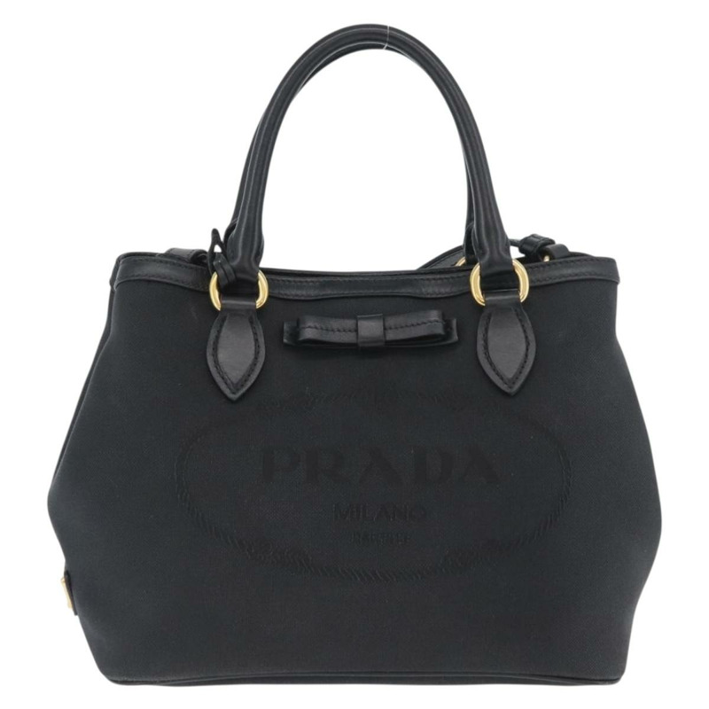 【日本直送】PRADA 手提包 帆布 2way 黑色金色 Auth ka3289V-12