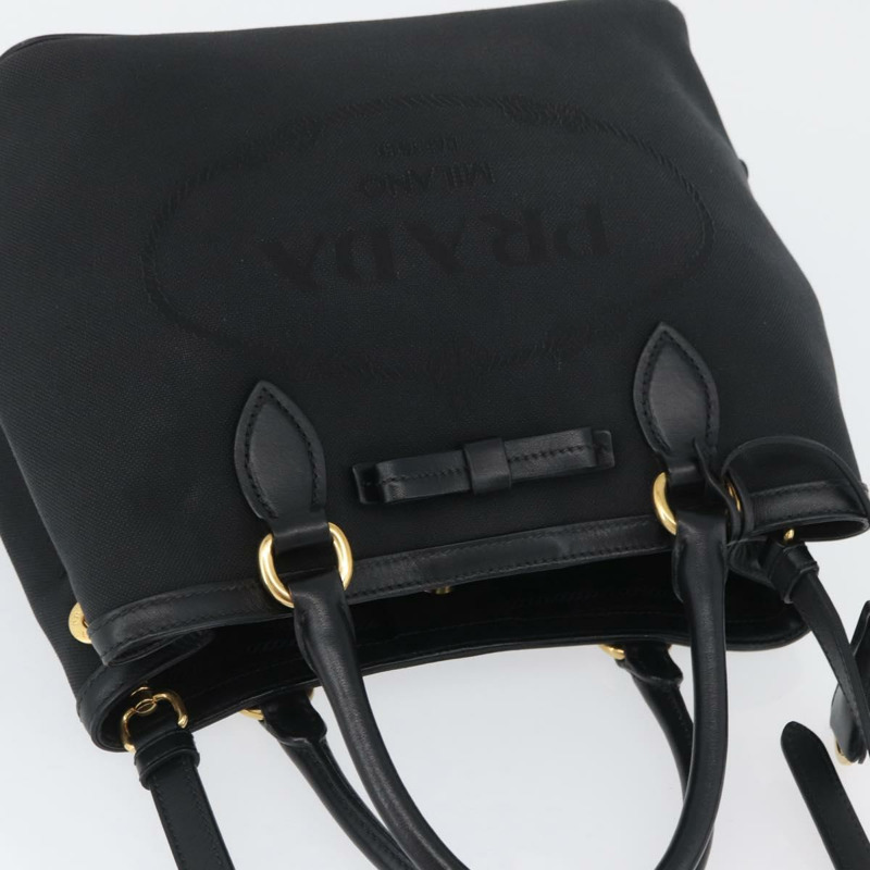 【日本直送】PRADA 手提包 帆布 2way 黑色金色 Auth ka3289V-13