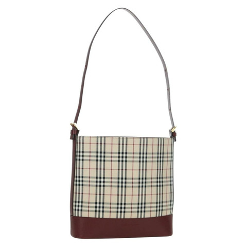 BURBERRY Nova 格紋肩背包帆布皮革米色金色酒紅色正品 am11153V