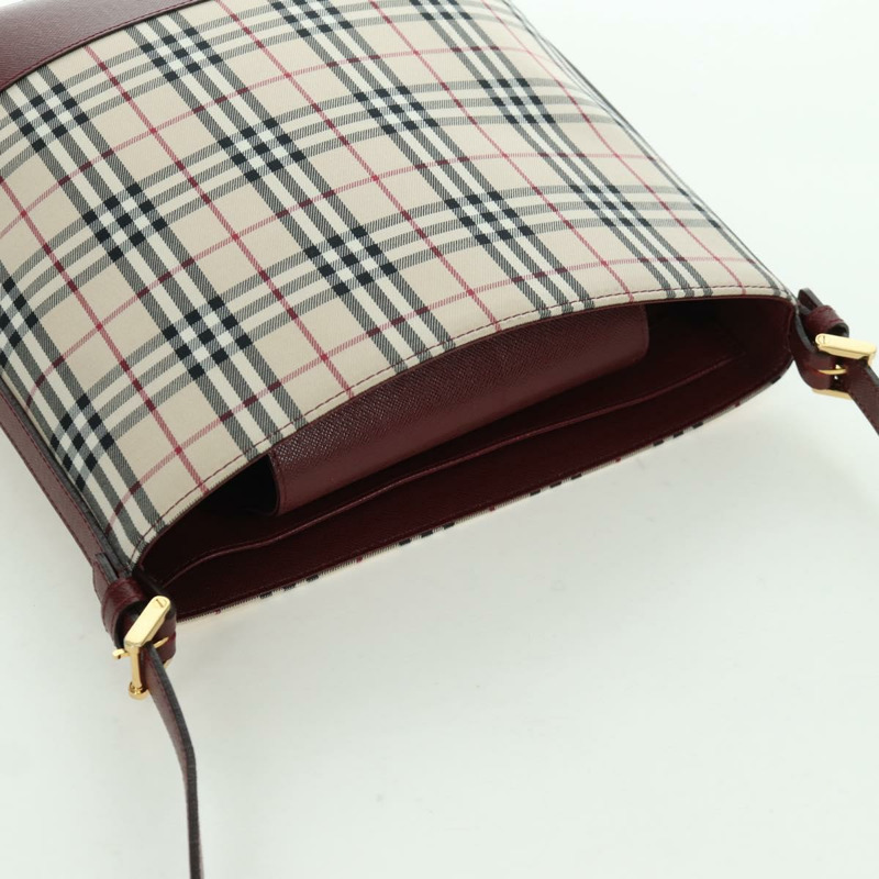 【日本直送】BURBERRY Nova 格紋肩背包帆布皮革米色金色酒紅色正品 am11153V-5