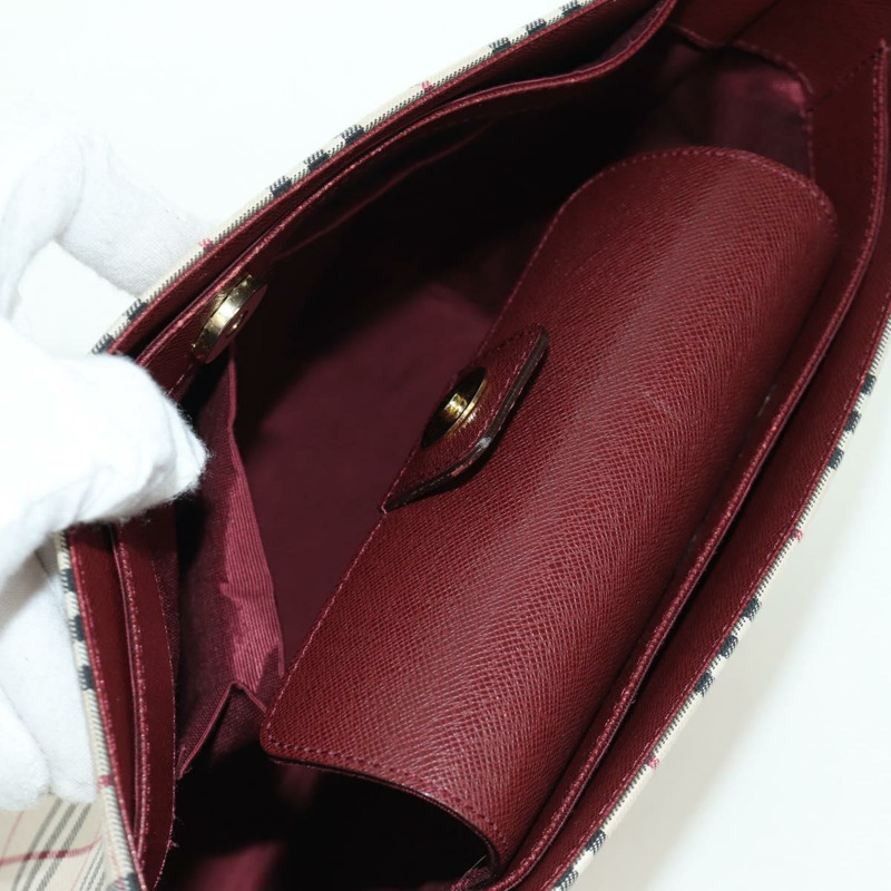 【日本直送】BURBERRY Nova 格紋肩背包帆布皮革米色金色酒紅色正品 am11153V-10