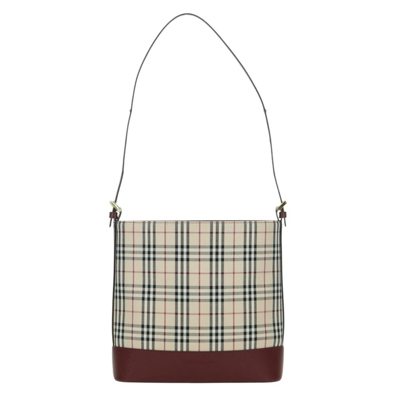 【日本直送】BURBERRY Nova 格紋肩背包帆布皮革米色金色酒紅色正品 am11153V-12