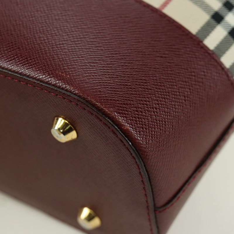 【日本直送】BURBERRY Nova 格紋肩背包帆布皮革米色金色酒紅色正品 am11153V-15
