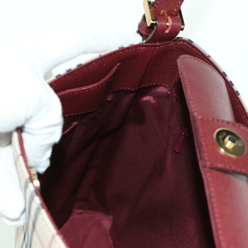 【日本直送】BURBERRY Nova 格紋肩背包帆布皮革米色金色酒紅色正品 am11153V-19