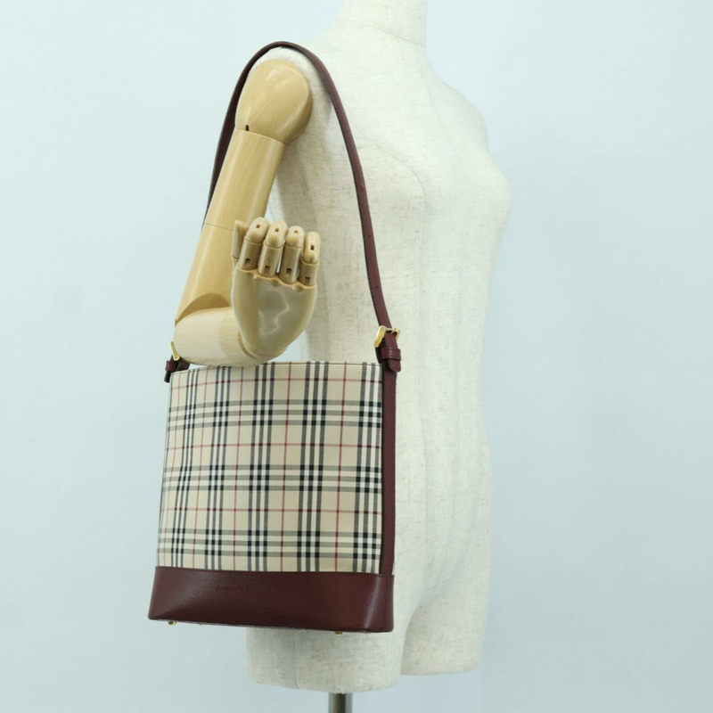 【日本直送】BURBERRY Nova 格紋肩背包帆布皮革米色金色酒紅色正品 am11153V-22