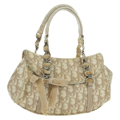 Christian Dior Trotter帆布浪漫鏈條包 PVC 米色銀色 正品 am11148V