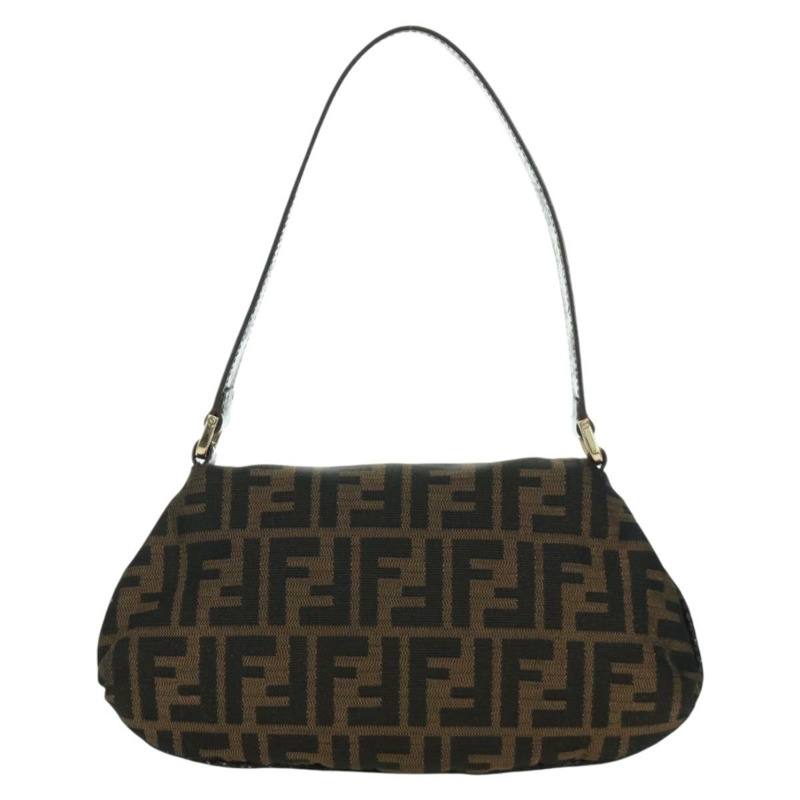 【日本直送】FENDI Zucca帆布間諜包手提包皮革黑色金色正品 am11142V-1