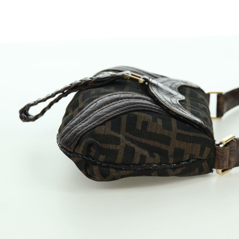 【日本直送】FENDI Zucca帆布間諜包手提包皮革黑色金色正品 am11142V-3