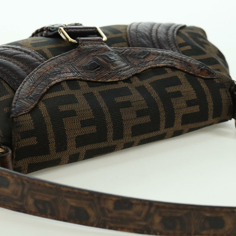 【日本直送】FENDI Zucca帆布間諜包手提包皮革黑色金色正品 am11142V-5