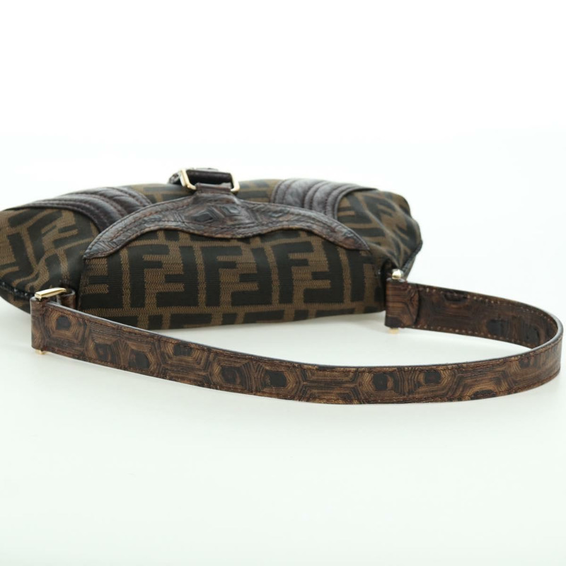 【日本直送】FENDI Zucca帆布間諜包手提包皮革黑色金色正品 am11142V-6