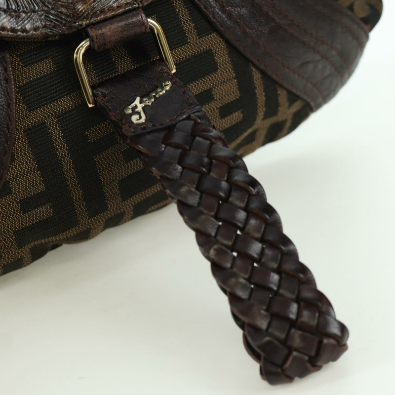 【日本直送】FENDI Zucca帆布間諜包手提包皮革黑色金色正品 am11142V-18