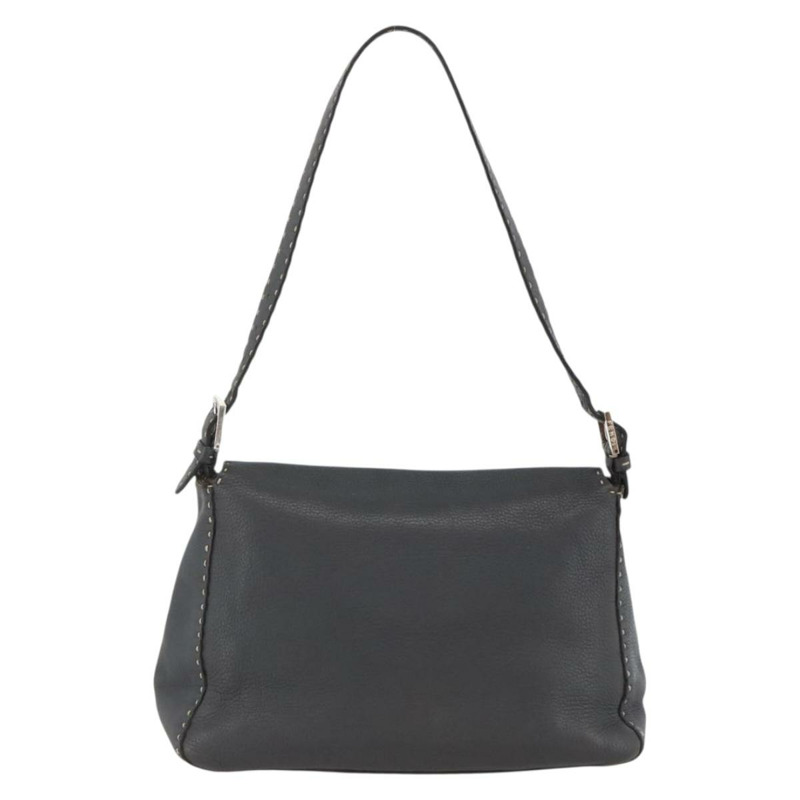 【日本直送】FENDI Selleria Mamma Baguette 手提包，皮革材質，銀色/炭灰色，正品 BAZ530A-1