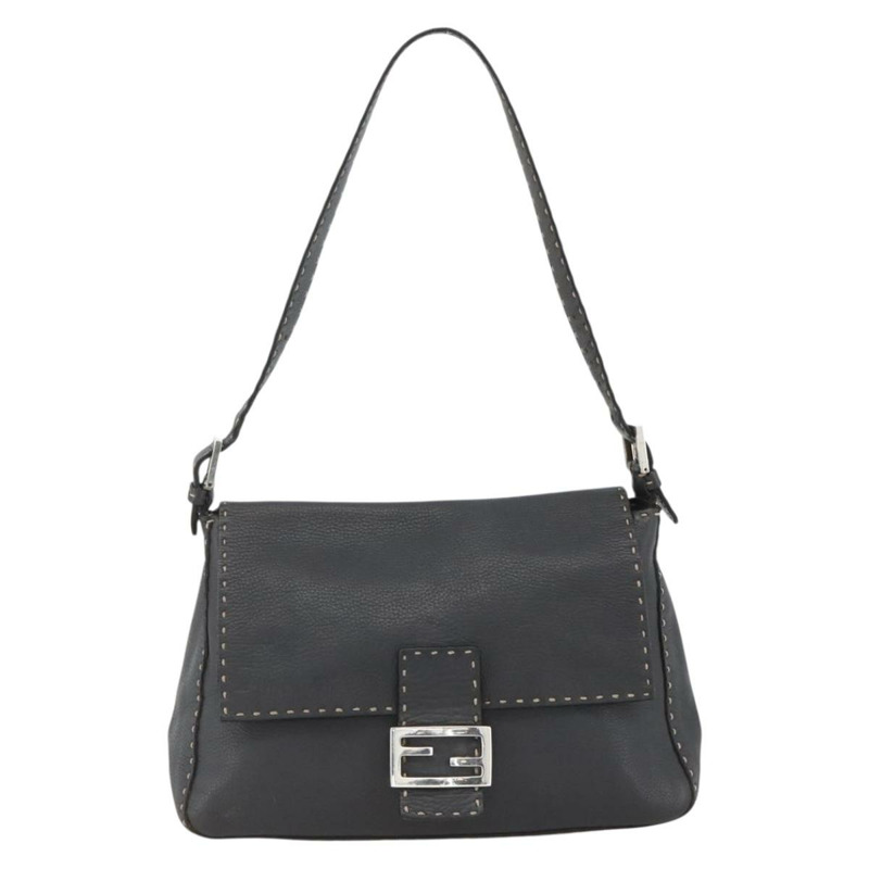 【日本直送】FENDI Selleria Mamma Baguette 手提包，皮革材質，銀色/炭灰色，正品 BAZ530A-12