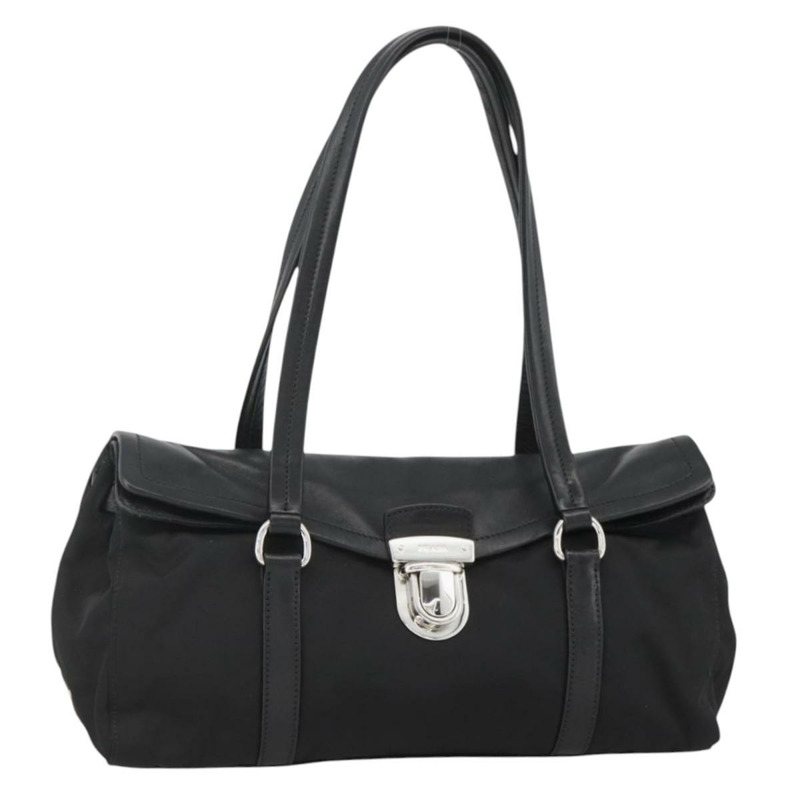 【日本直送】PRADA 尼龍皮革手提包 黑色 銀色 正品 BAZ535V-0