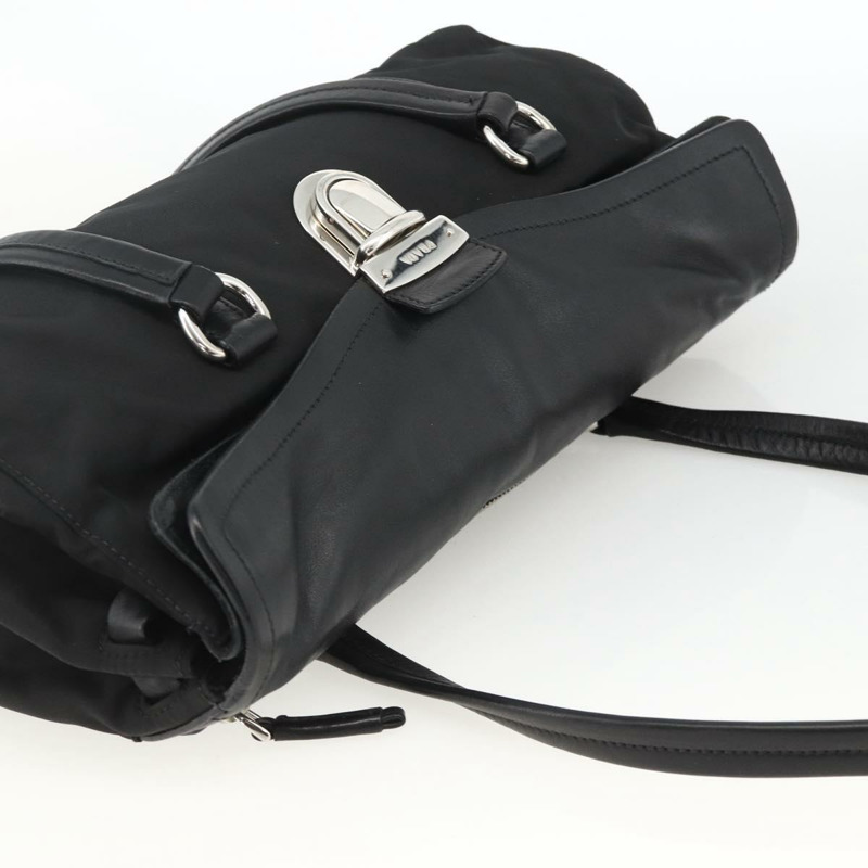 【日本直送】PRADA 尼龍皮革手提包 黑色 銀色 正品 BAZ535V-5