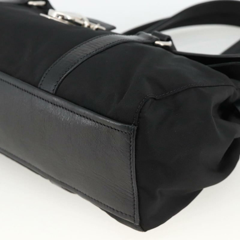 【日本直送】PRADA 尼龍皮革手提包 黑色 銀色 正品 BAZ535V-7