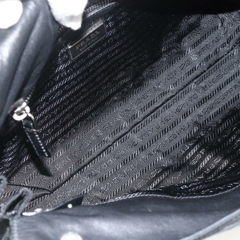 【日本直送】PRADA 尼龍皮革手提包 黑色 銀色 正品 BAZ535V-8