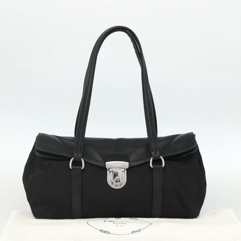 【日本直送】PRADA 尼龍皮革手提包 黑色 銀色 正品 BAZ535V-11