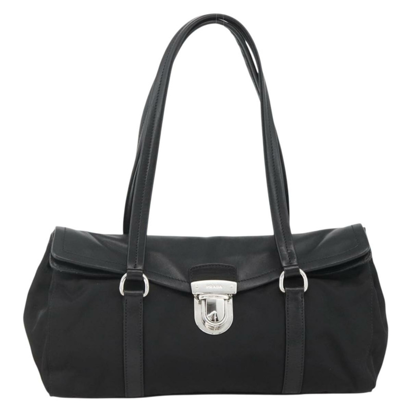 【日本直送】PRADA 尼龍皮革手提包 黑色 銀色 正品 BAZ535V-12