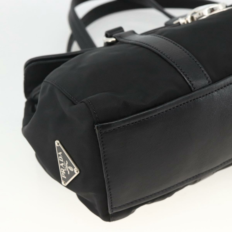【日本直送】PRADA 尼龍皮革手提包 黑色 銀色 正品 BAZ535V-14