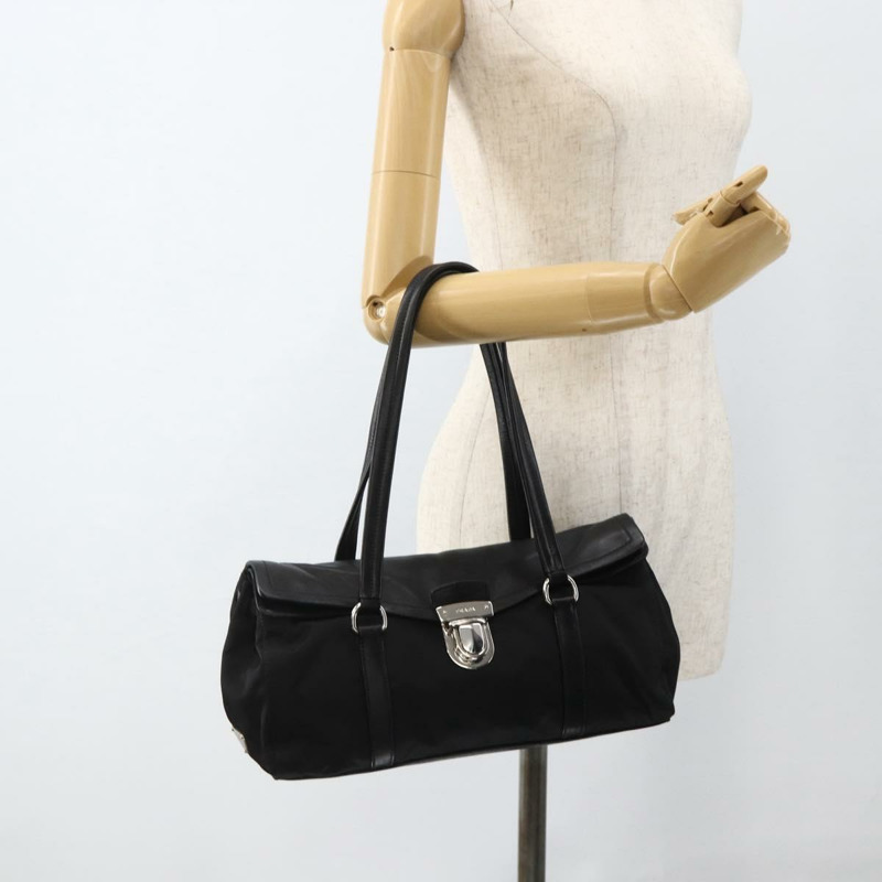 【日本直送】PRADA 尼龍皮革手提包 黑色 銀色 正品 BAZ535V-24