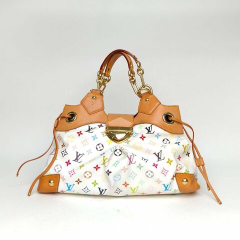 LOUIS VUITTON 中古金扣手提包白三彩PVC2007肩背包