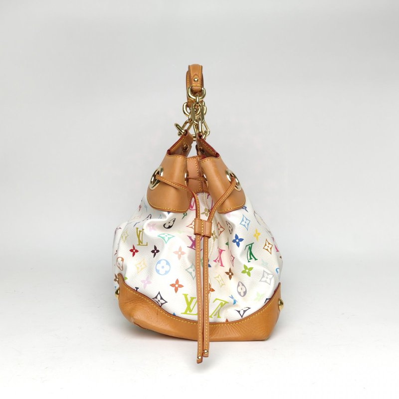 LOUIS VUITTON 中古金扣手提包白三彩PVC2007肩背包-1