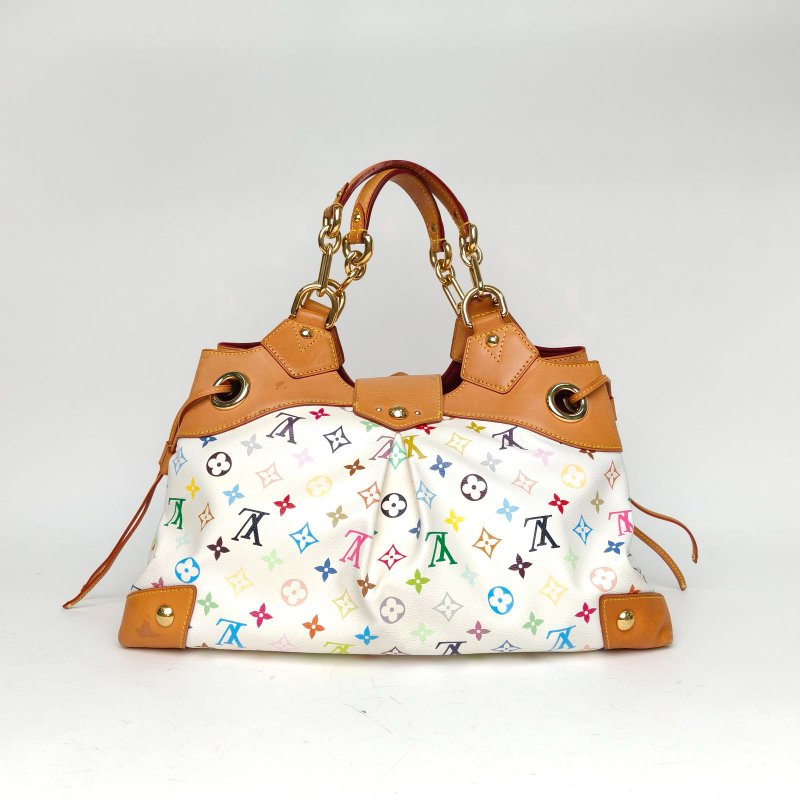 LOUIS VUITTON 中古金扣手提包白三彩PVC2007肩背包-2