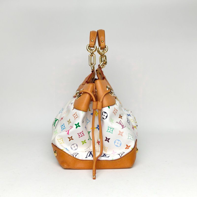 LOUIS VUITTON 中古金扣手提包白三彩PVC2007肩背包-3