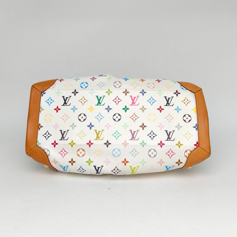 LOUIS VUITTON 中古金扣手提包白三彩PVC2007肩背包-4