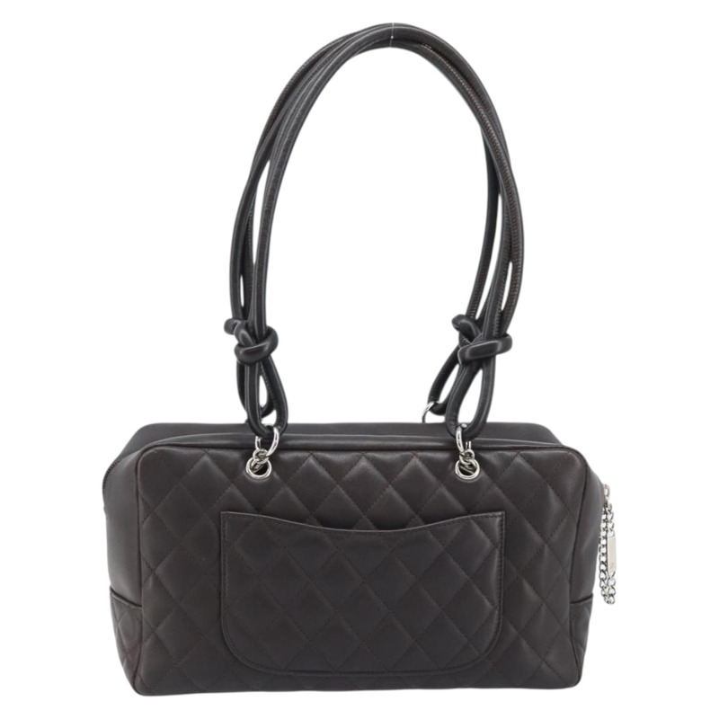 【日本直送】香奈兒 Cambon 系列絎縫肩背包，棕色銀色雙C標誌皮革，正品 AMZ516SAV-1