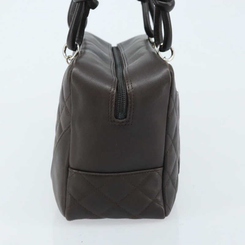 【日本直送】香奈兒 Cambon 系列絎縫肩背包，棕色銀色雙C標誌皮革，正品 AMZ516SAV-2