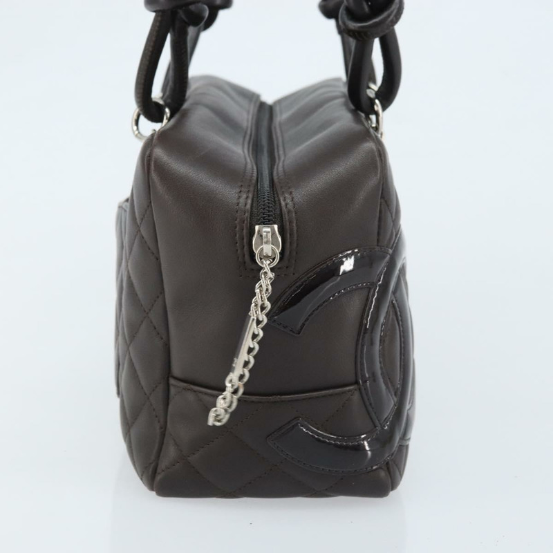 【日本直送】香奈兒 Cambon 系列絎縫肩背包，棕色銀色雙C標誌皮革，正品 AMZ516SAV-3