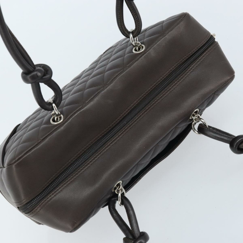 【日本直送】香奈兒 Cambon 系列絎縫肩背包，棕色銀色雙C標誌皮革，正品 AMZ516SAV-5