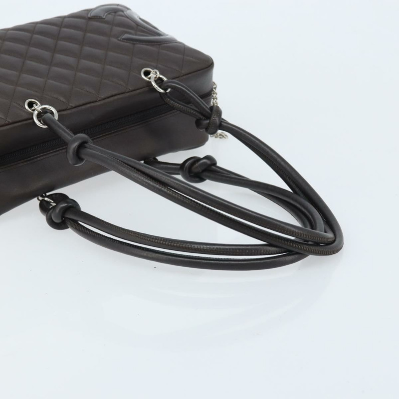 【日本直送】香奈兒 Cambon 系列絎縫肩背包，棕色銀色雙C標誌皮革，正品 AMZ516SAV-6