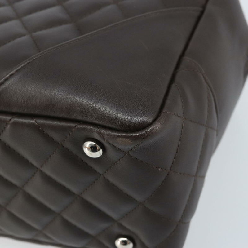 【日本直送】香奈兒 Cambon 系列絎縫肩背包，棕色銀色雙C標誌皮革，正品 AMZ516SAV-7