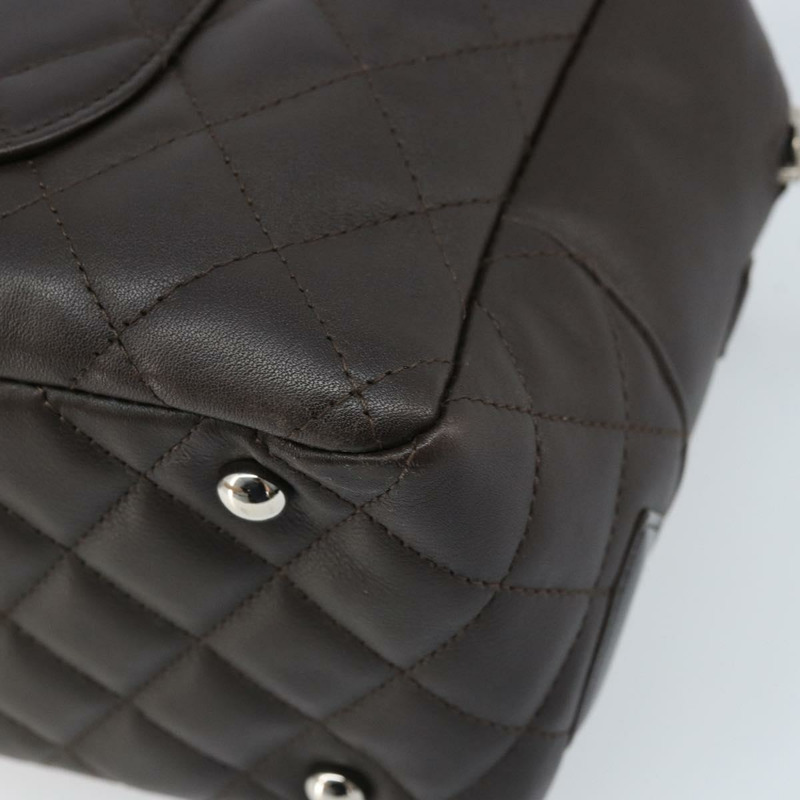 【日本直送】香奈兒 Cambon 系列絎縫肩背包，棕色銀色雙C標誌皮革，正品 AMZ516SAV-15