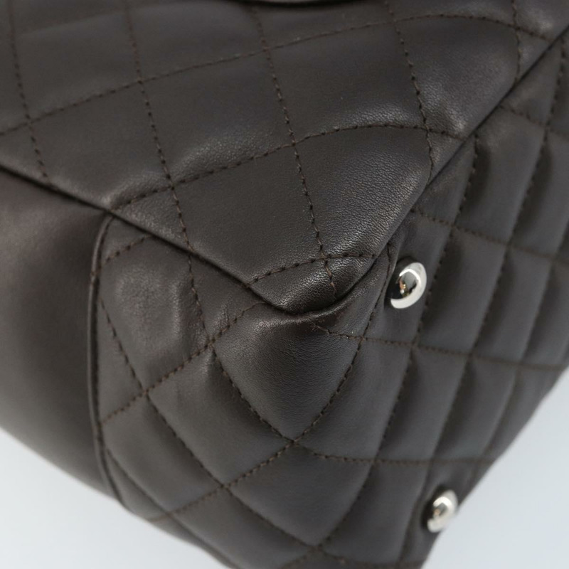 【日本直送】香奈兒 Cambon 系列絎縫肩背包，棕色銀色雙C標誌皮革，正品 AMZ516SAV-16