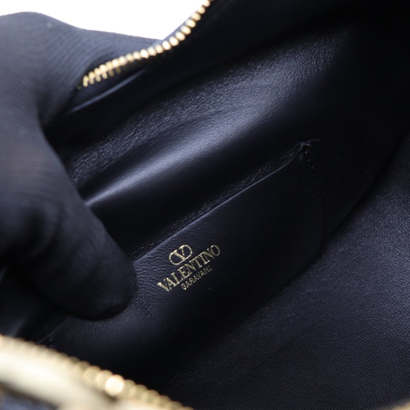 VALENTINO 范倫鐵諾 黑色月牙包  VLogo Moon 金屬鍊帶粒面小牛皮 肩背手提袋 兩用-8